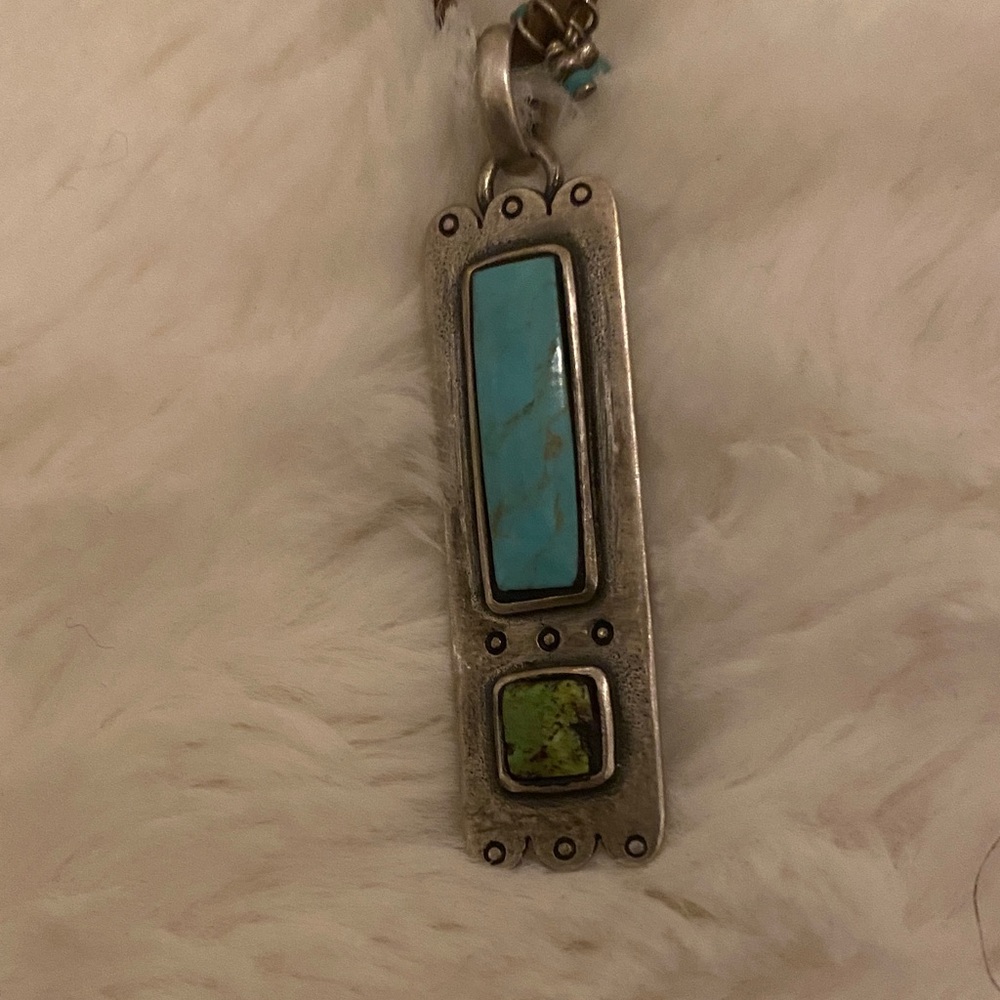 Peyote Bird Silver and Turquoise Necklace - Picture 2 of 8